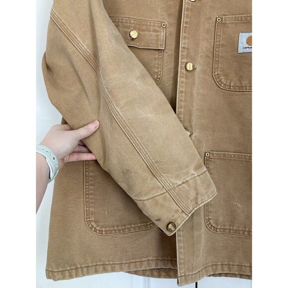 VTG Carhartt C01 BRN Michigan Firm Duck Chore Coat Jacket Blanket Lined Mens 44 - Picture 4 of 10
